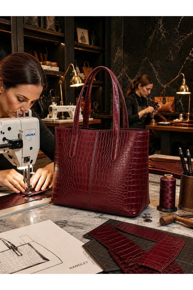 Women's Shoulder Bag Crocodile Pattern Printed Croco Leather Length 32 cm Width 42 cm Width 12 cm