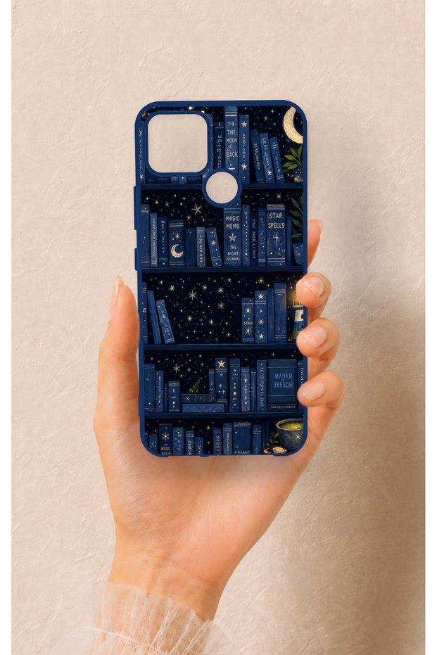 Realme C25 Compatible Night-Themed Bookshelf Patterned Silicone Case