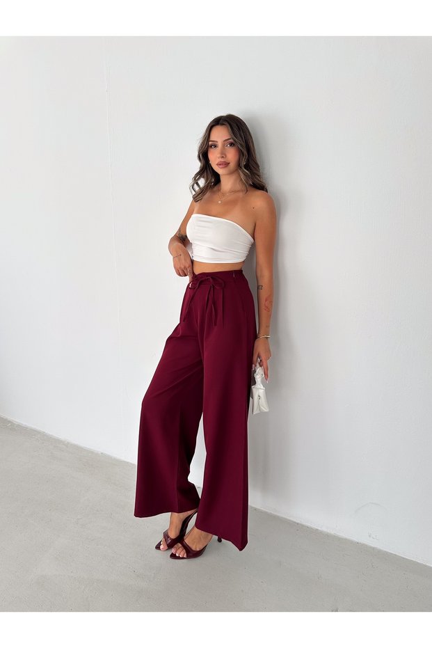 Women's Double Fabric Chinese Button Detailed Wide Leg Pants