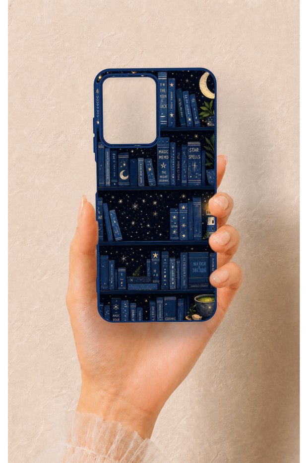 Casper Via M40 Compatible Night Themed Bookshelf Patterned Silicone Case
