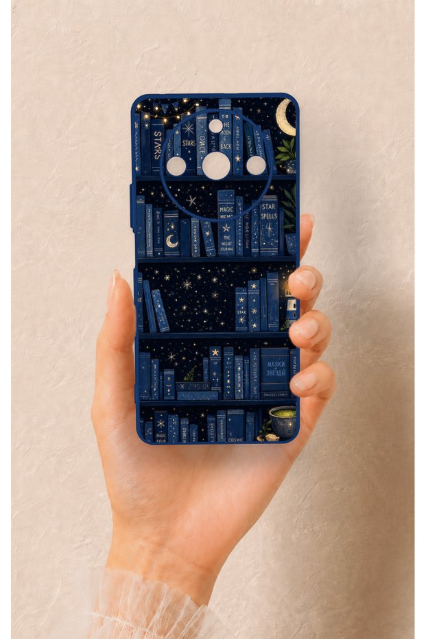 Realme 11 Pro Compatible Night-Themed Bookshelf Patterned Silicone Case
