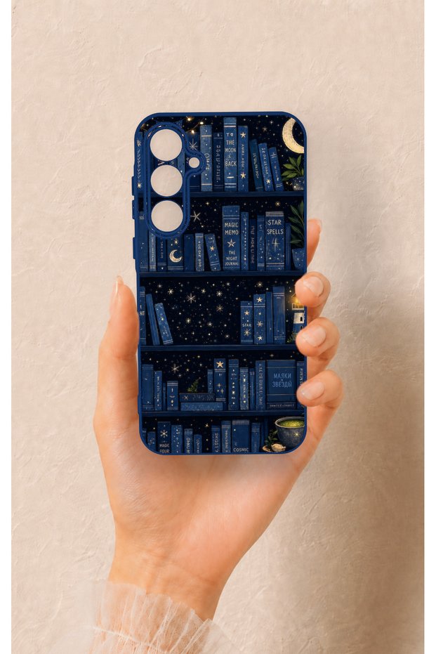 Samsung A35 Compatible Night Themed Bookshelf Patterned Silicone Case