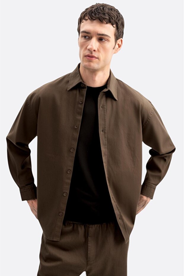 basic™ Oversize Gabardin Taba Gömlek