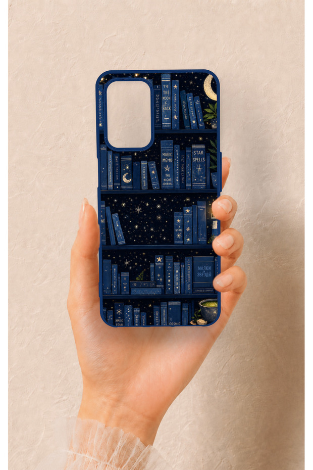 Oppo A54 Compatible Night-Themed Bookshelf Patterned Silicone Case