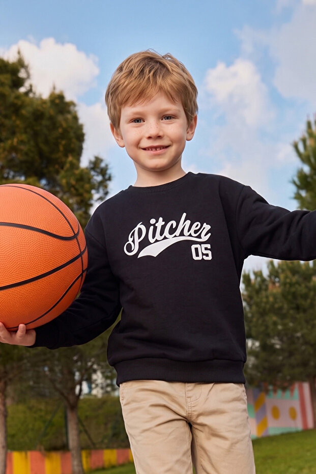 3 İì‡Plik Pitcher Text Printed Boys' Sweatshirt