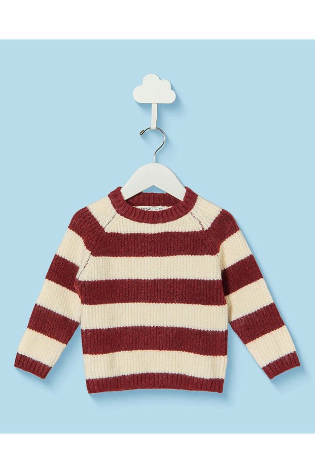 Infant Boys Burgundy And Ivory Striped Pullover