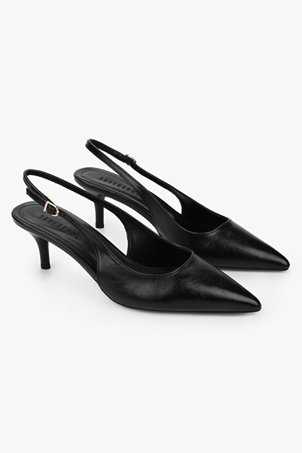 Women's Kaven Black Leather Mini Heeled Stiletto