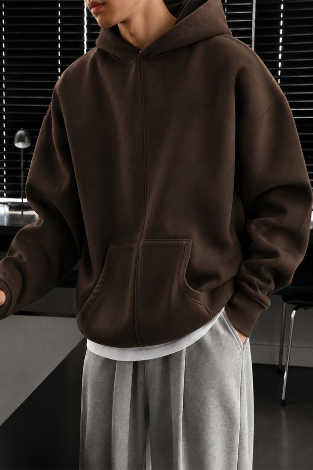 Men's Oversized Hooded Sweatshirt with Front Stitching Detail