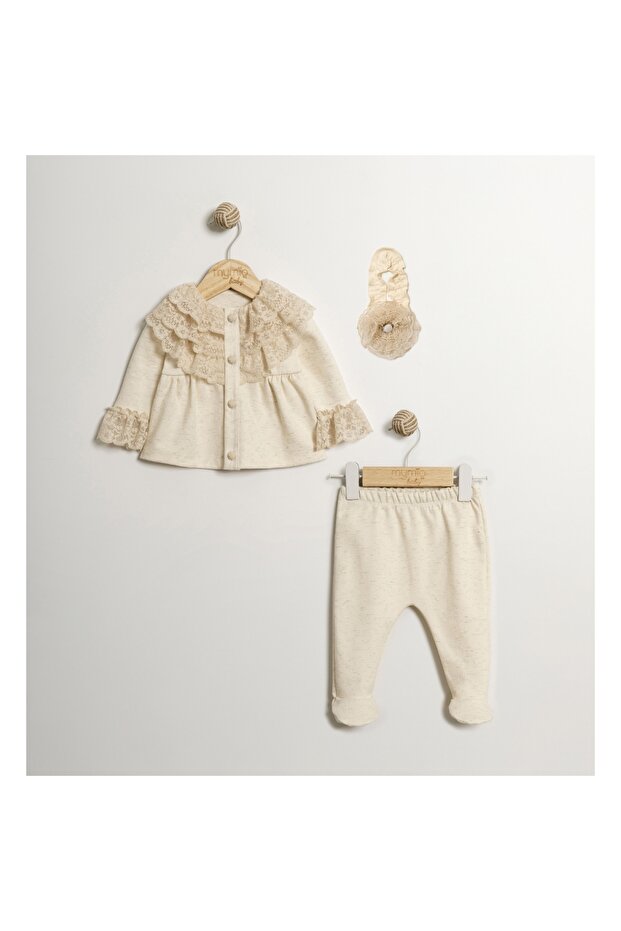 Mymi̇o Girl 0-3 Months Silvery Lace 3-Piece Set