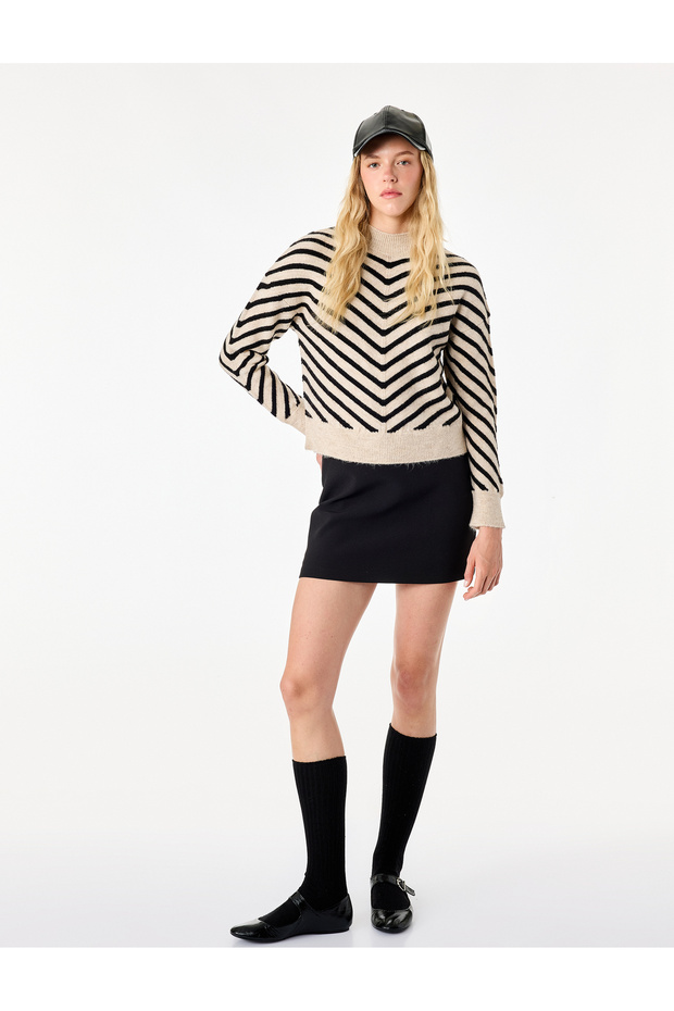 Long Sleeve High Neck Striped Knit Sweater