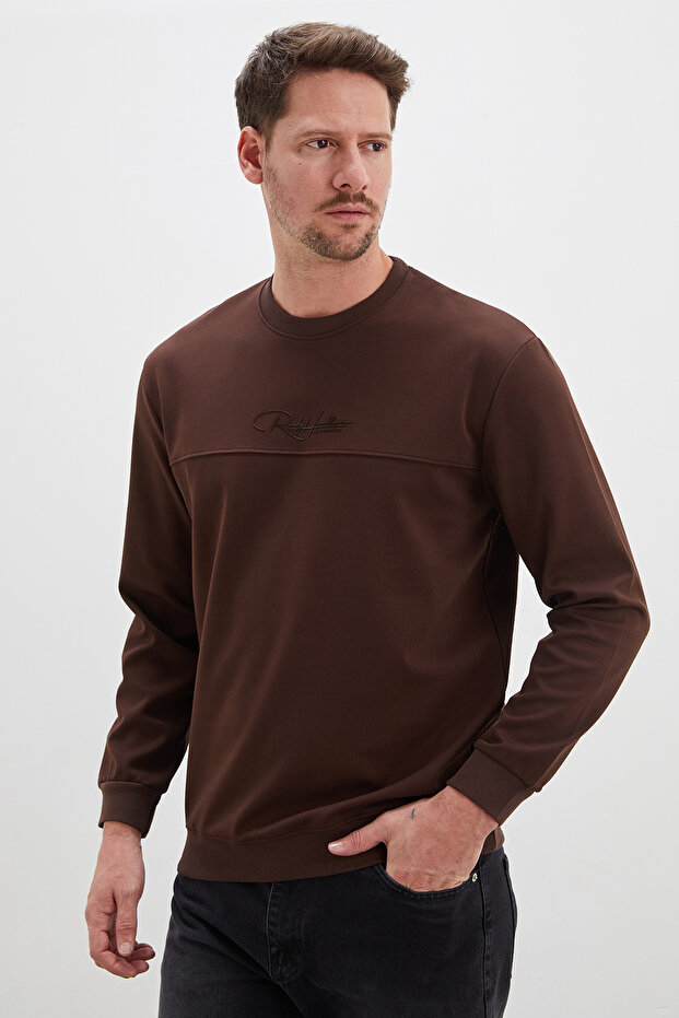 Embossed Printed Green Crew Neck Sweatshirt