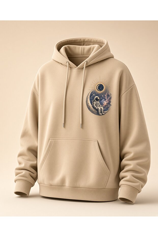 Oversize Astronaut Printed Hooded Sweatshirt – Unisex