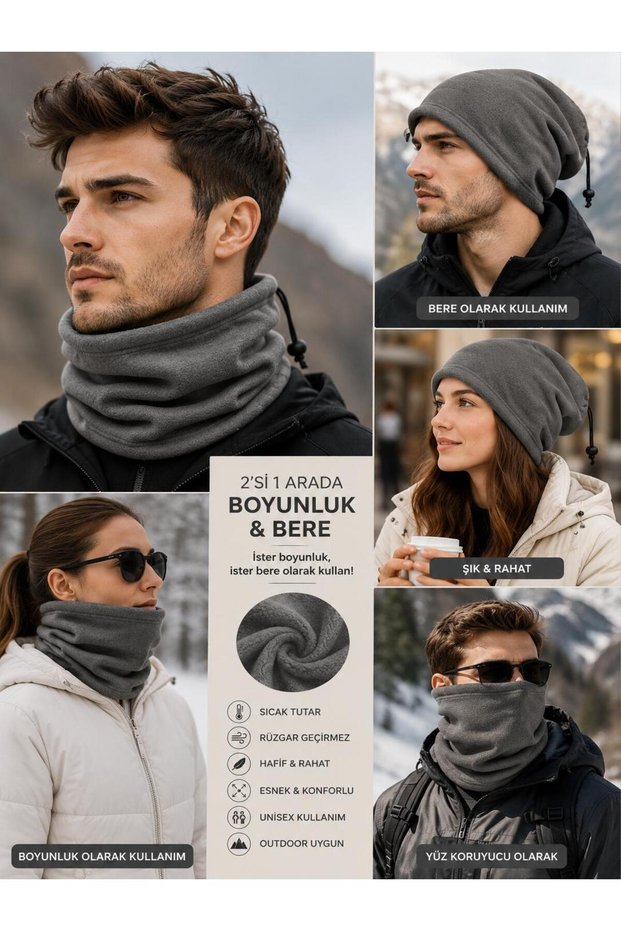 Unisex Fleece Neck Gaiter 2-in-1 Winter Warm Adjustable Outdoor Neck Warmer