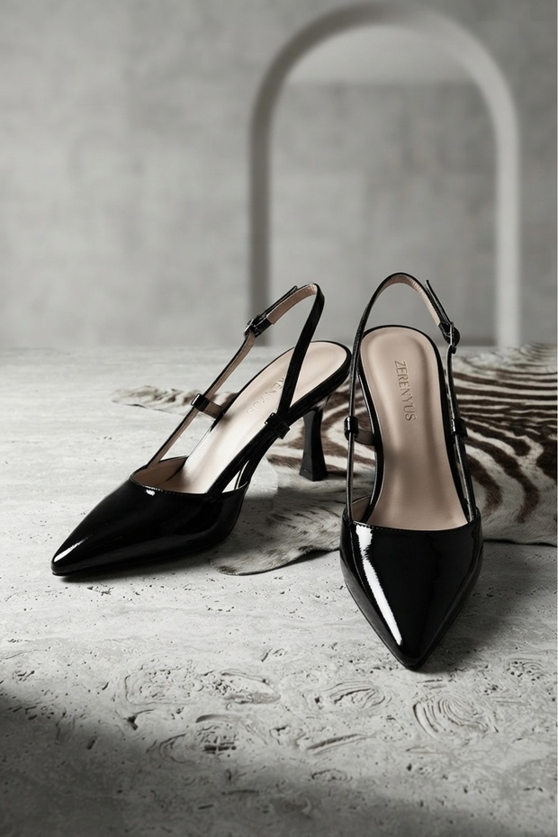 Zri̇n-725 Premium Black Sequin Patterned Pointed Toe Heeled Shoes 7.5 cm