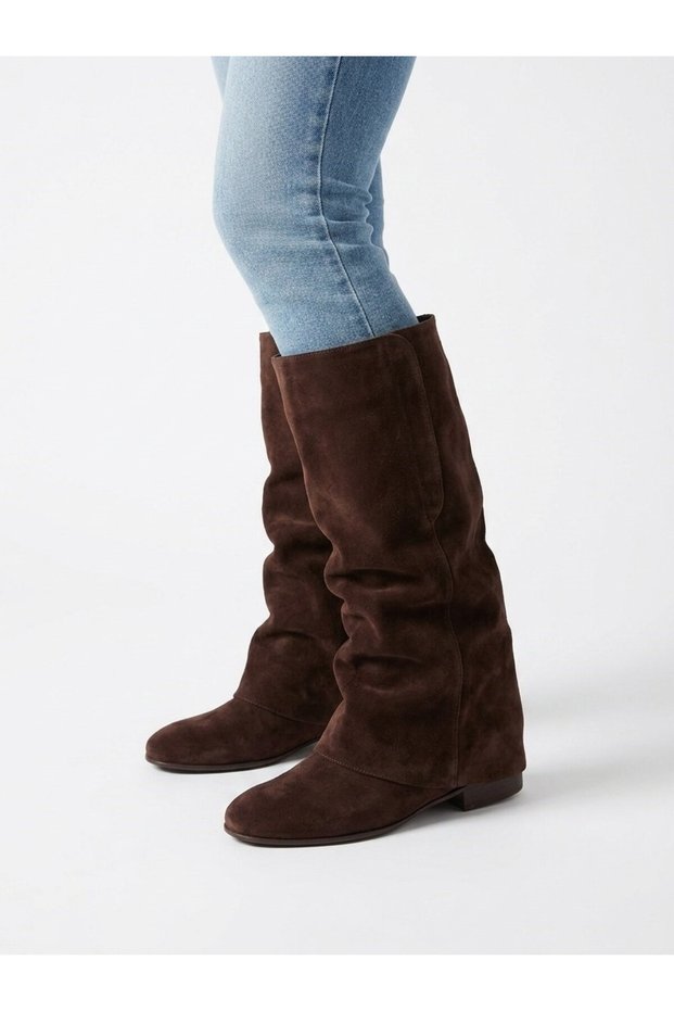 Genuine Leather Suede Zippered Boots Women's Shoes