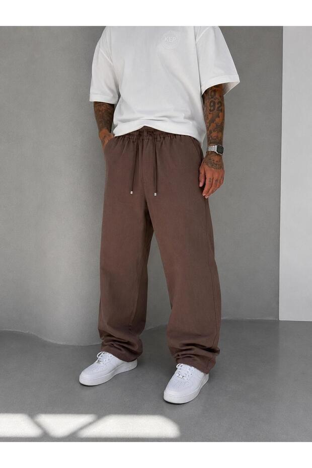 Brown Modal Fabric Relax Baggy Trousers