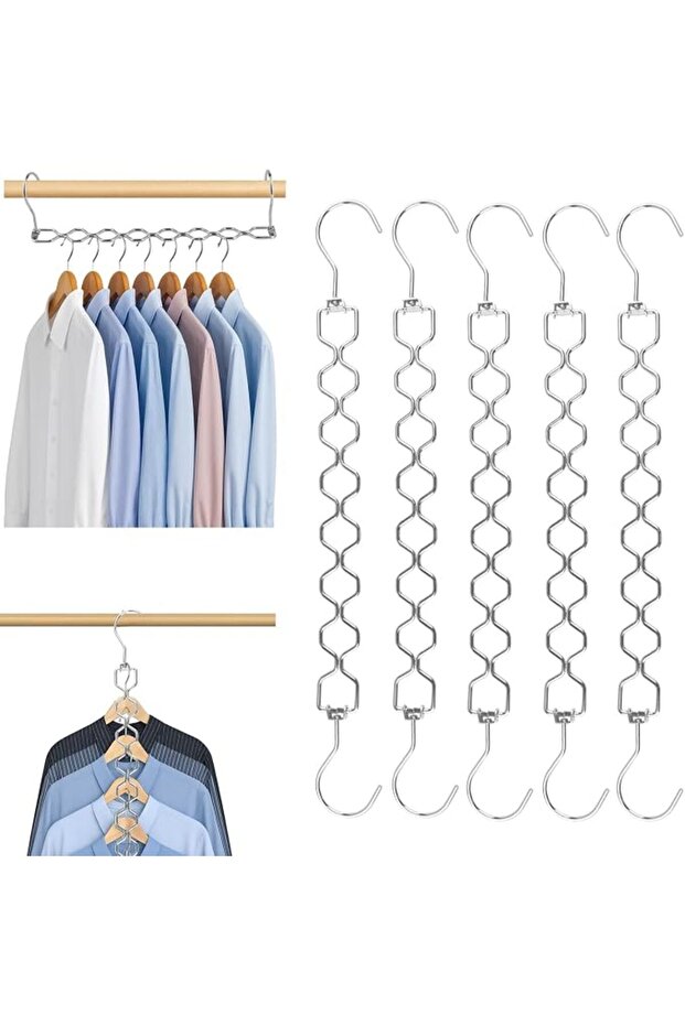 5pcs Heavy Duty Space Saving Hangers with 8 Slots, Multi-Layer Cascading Clothes Organizer with 360°