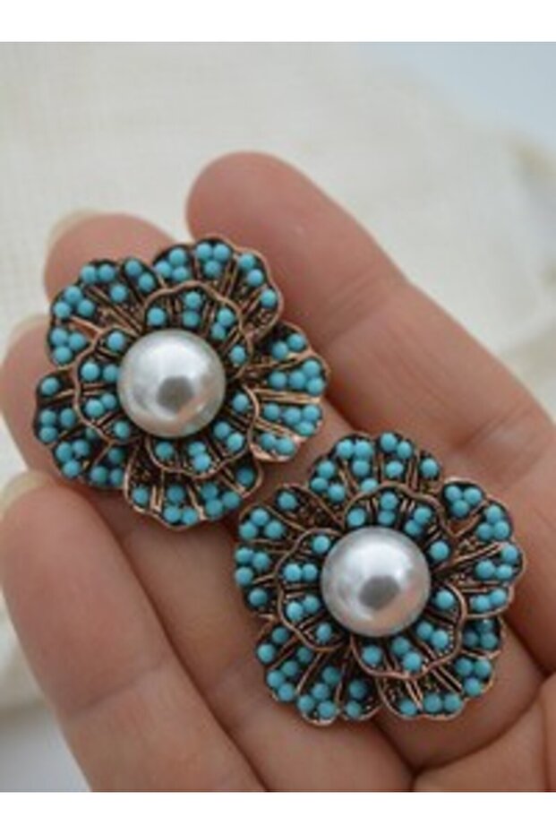 Special Design Turquoise and Pearl Earrings -