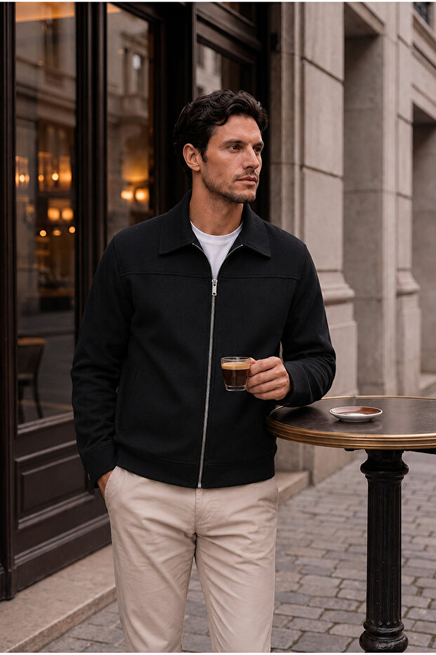 Harrison Relaxed Fit Zippered Men's Jacket - Black