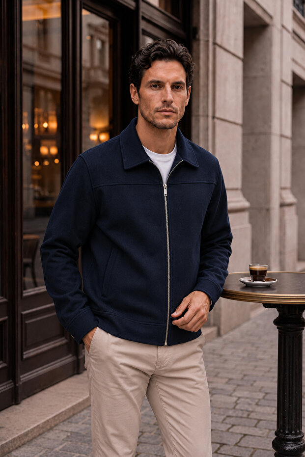 Harrison Relaxed Fit Zippered Men's Jacket - Navy Blue