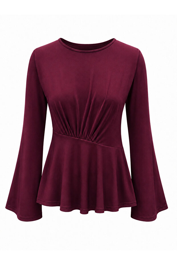 Women's Waist Gathered Spanish Sleeve Peplum Blouse 0245