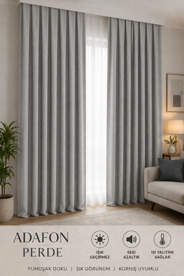 Gray Adafon Soft Textured Cornice Stylish Decorative Background Curtain
