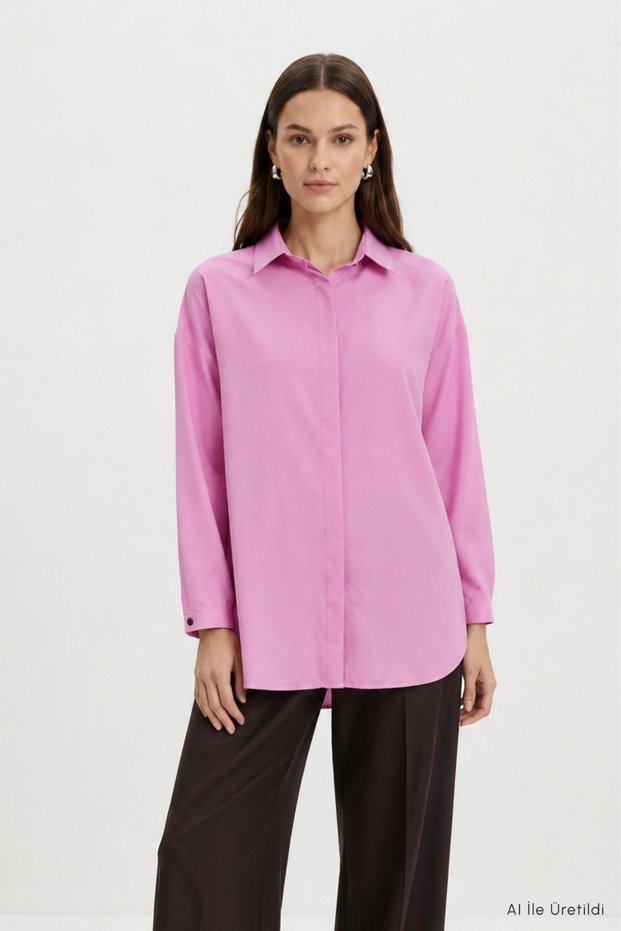 Buttoned Casual Tunic 4537 Pink