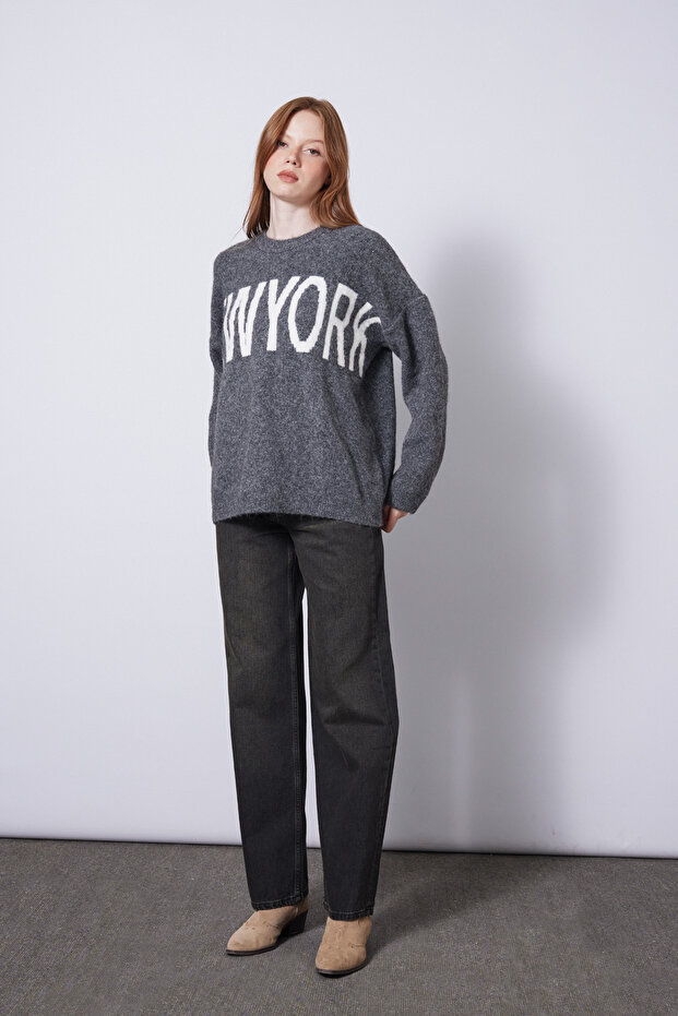 Written Knitted Sweater Anthracite