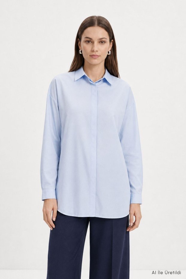 Buttoned Casual Tunic 4537 Blue
