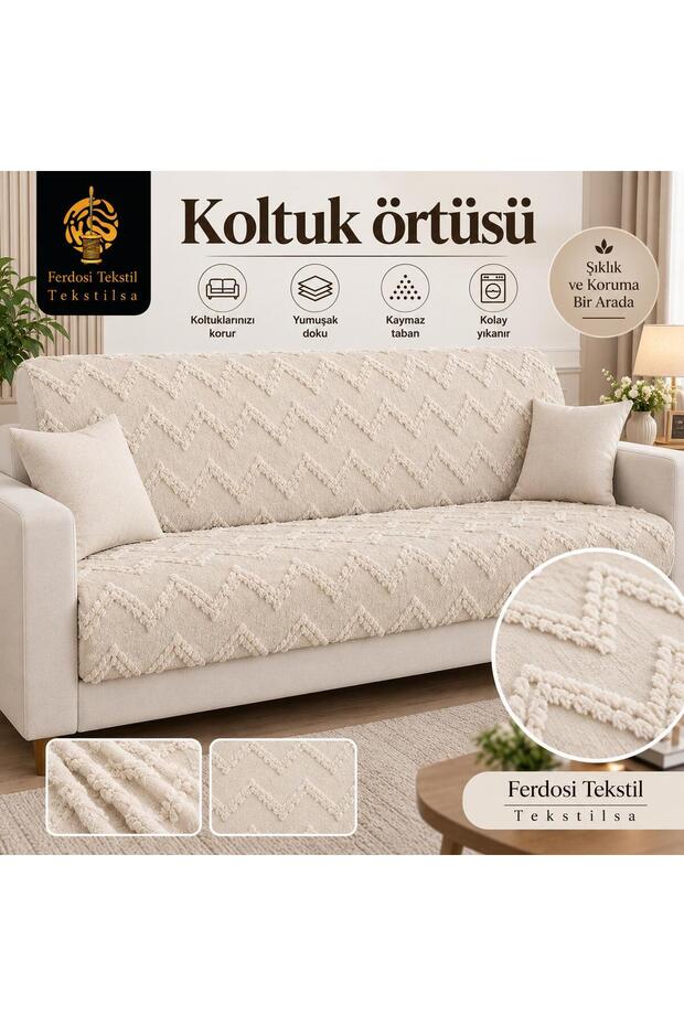 Sofa Cover 170X210 cm –Zigzag Pattern Sofa Bed Cover, Non-Slip, Washable, Luxury Fabric Chenille Jacquard Sofa Cover High Quality Thick