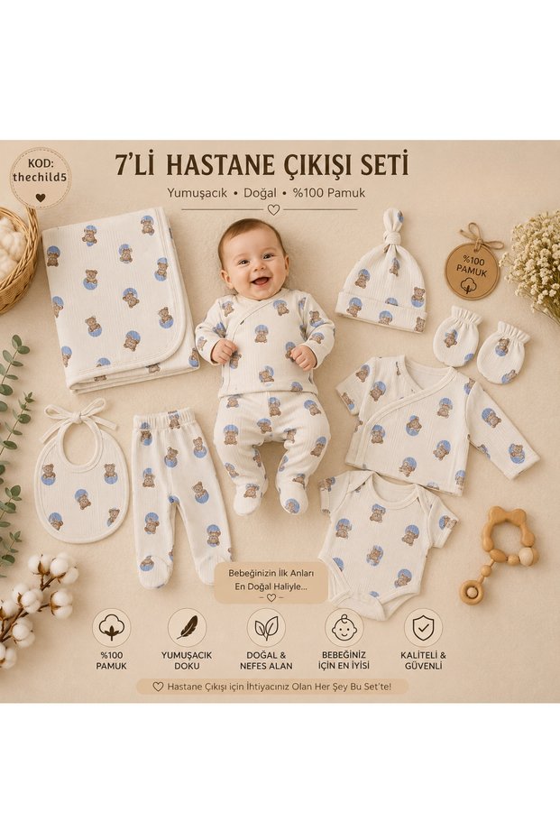 Newborn Baby 100% Organic Cotton 7-Piece Hospital Discharge Set