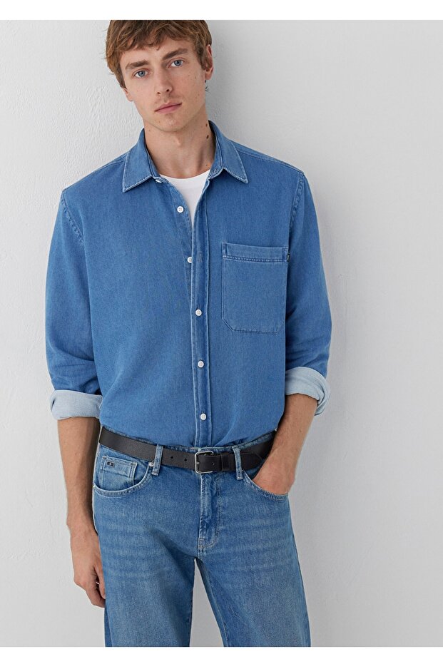 Single Pocket Regular Fit Denim Men's Shirt.