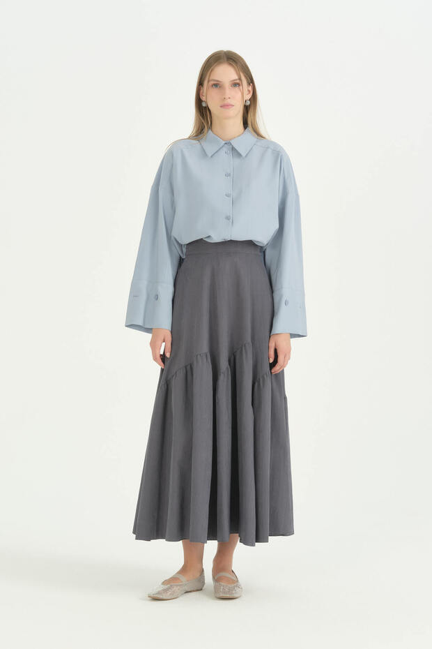 Asymmetrical Gathered Detailed Skirt - Smoked