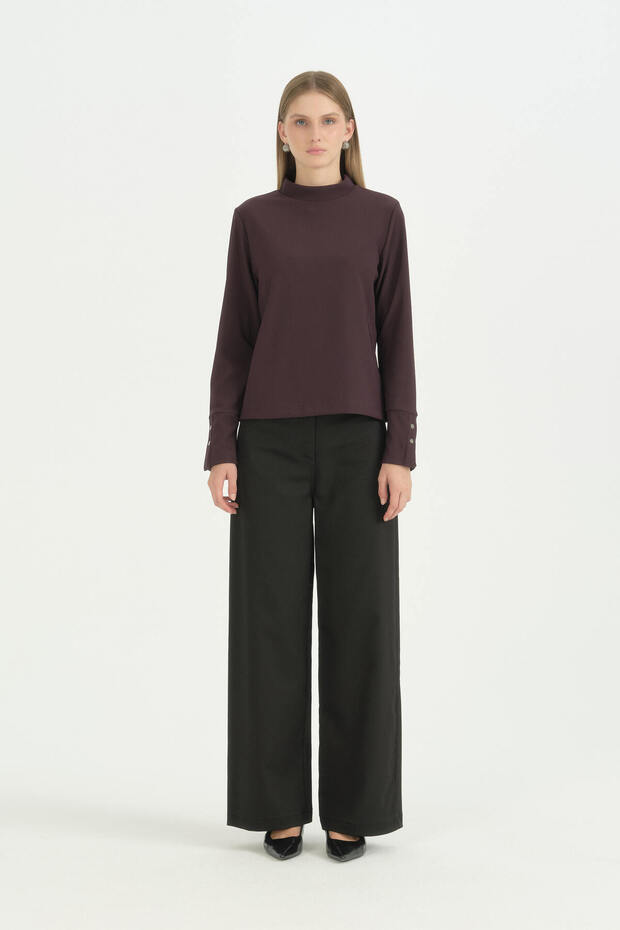 High Neck Basic Blouse - Plum