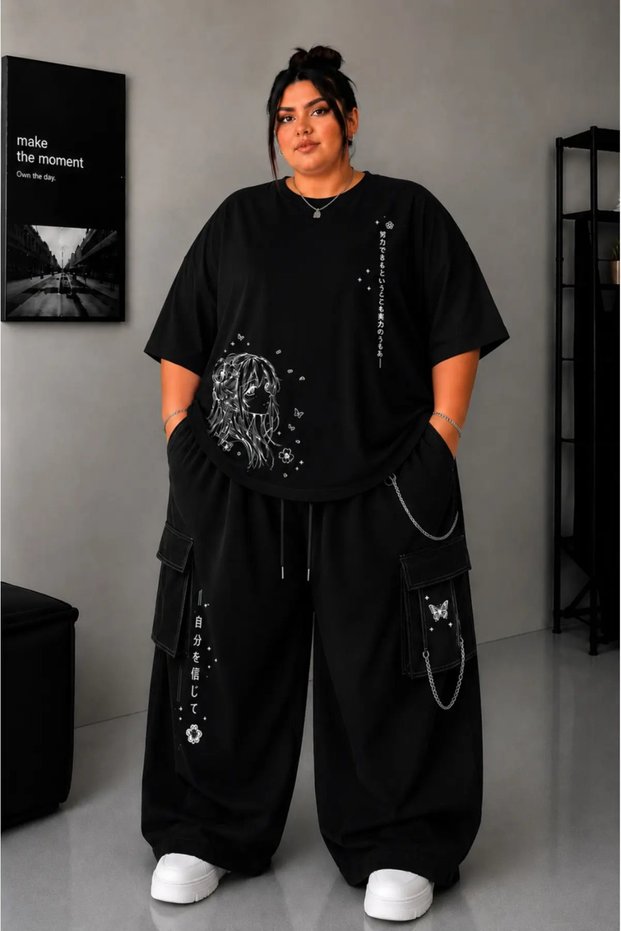 Women's Plus Size Oversize Anime Printed T-Shirt Casual Wear Streetwear T-Shirt