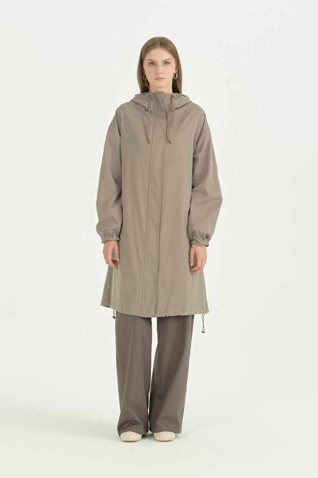Fixed Hooded Oversize Raincoat - Green