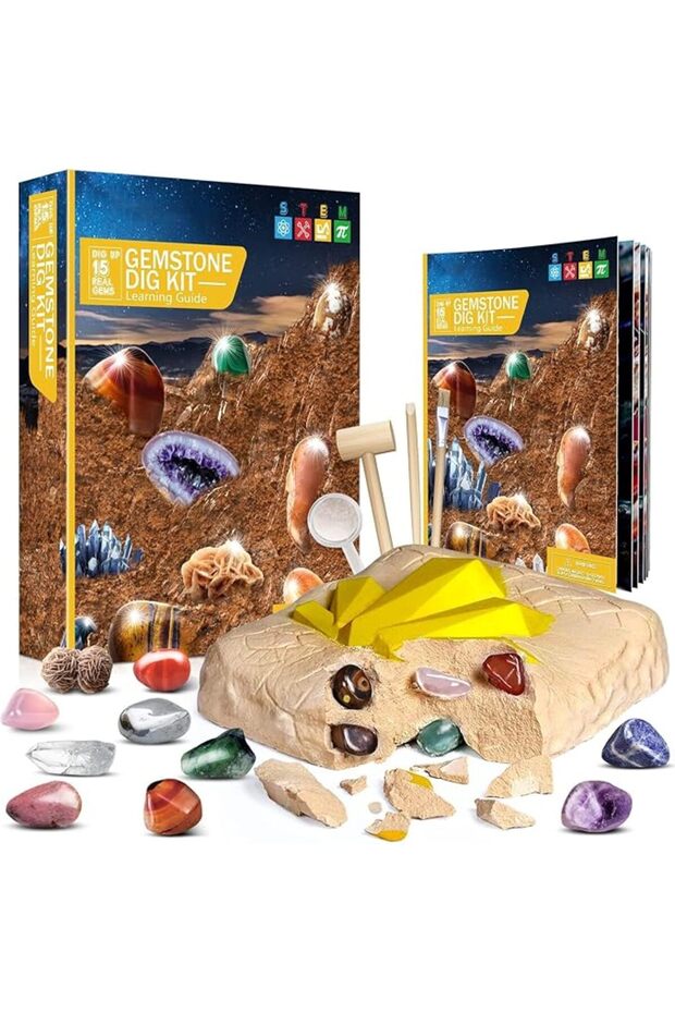 Gemstone Digging Kit, STEM Educational Toys DIY Science Kits Real Gemstone Discovery Rocks and Miner