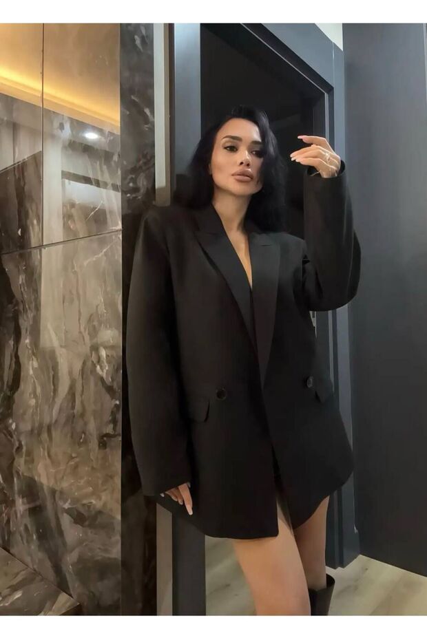 Women's Black Oversize Lined Blazer Jacket