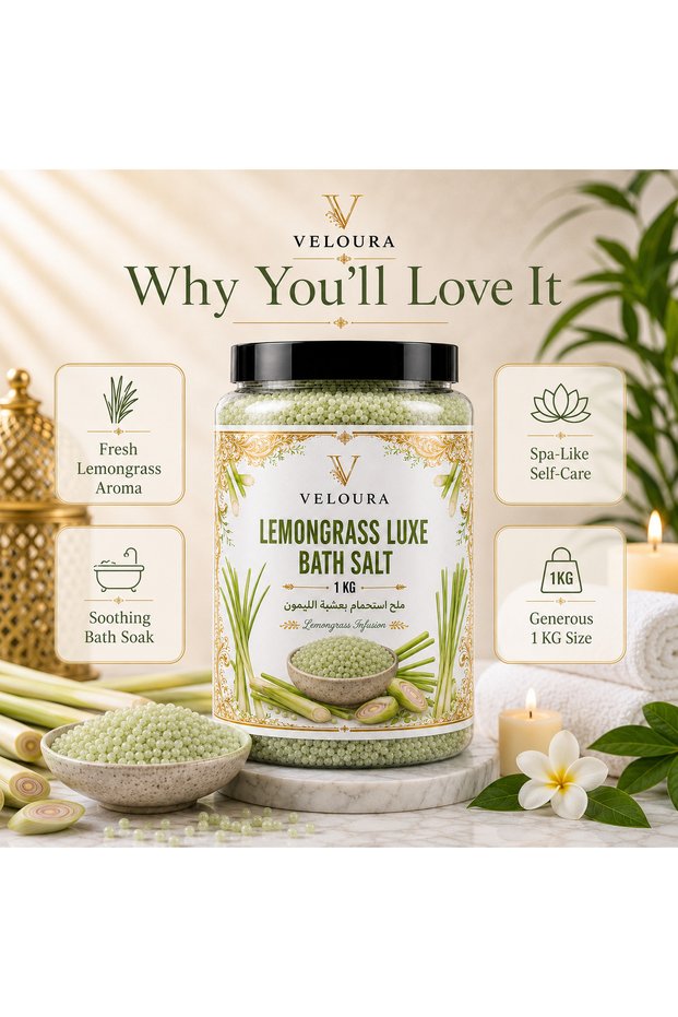LEMONGRASS SPA SALT 1KG – REFRESHING & UPLIFTING BATH SALT FOR BODY & FOOT SOAK