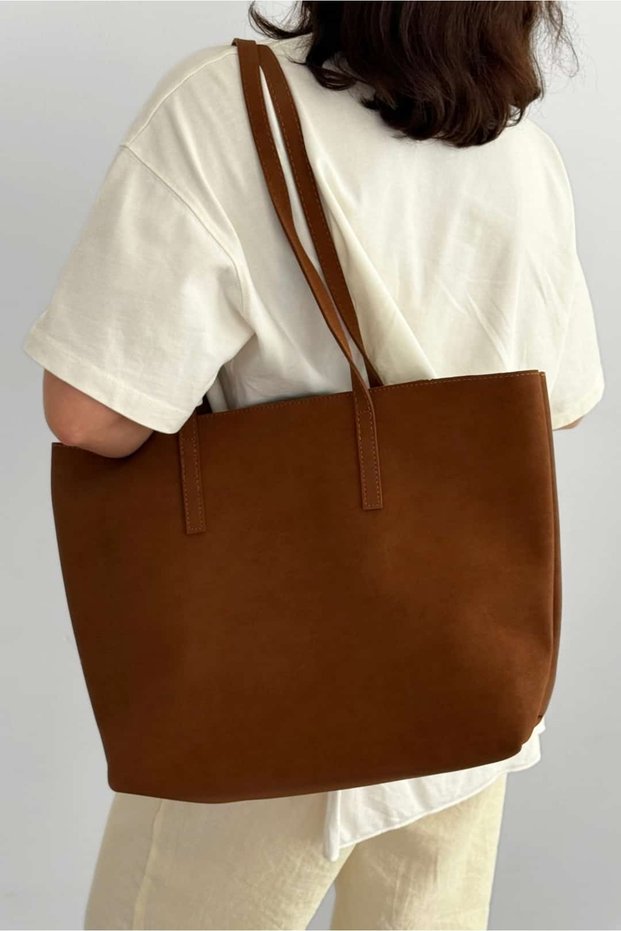 Mara Suede Shopper Bag - Shoulder Bag (Tan)
