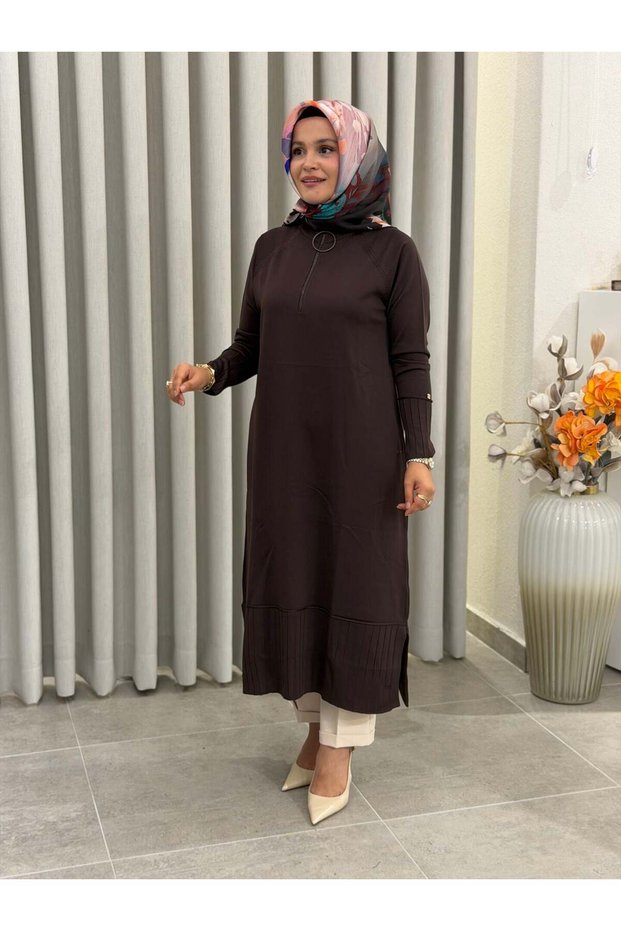 Merseerized Full-Length Tunic Brown