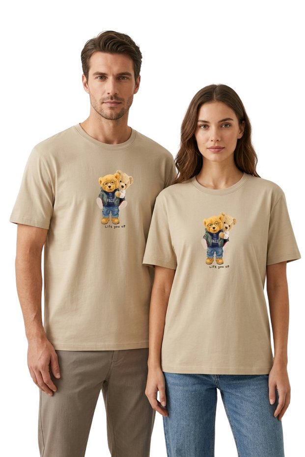 Lift You up Two Bears Printed Stone T-Shirt 100% Cotton Comfortable Fit
