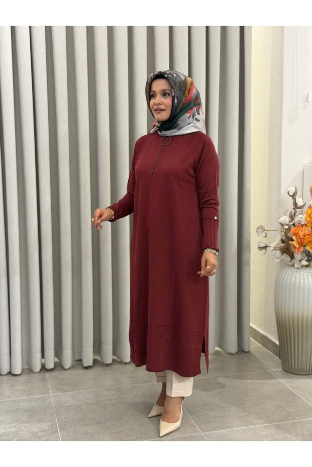Merseerized Full-Length Tunic Burgundy