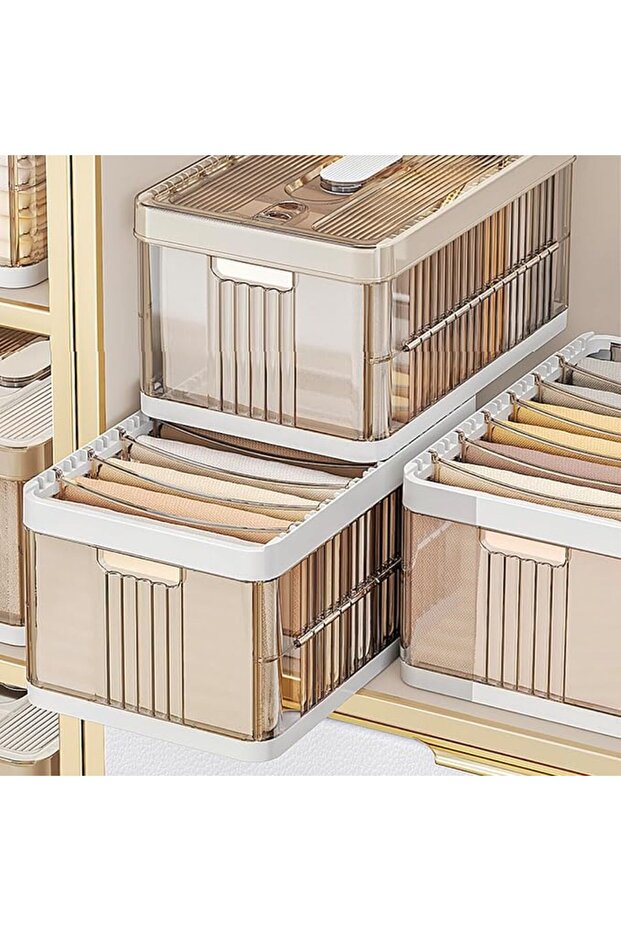 Foldable Plastic Organizer Drawers - Pullable Closet Wardrobe Organizer,47L x 30W x 22H Stackable St