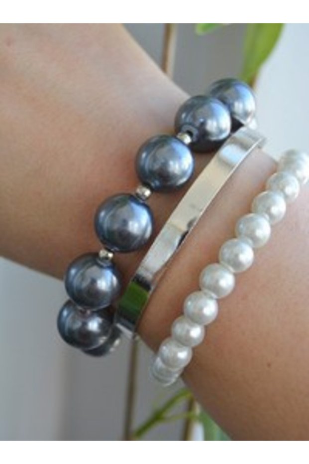 Bracelet Set with Clip and Pearls - Multi-Colored