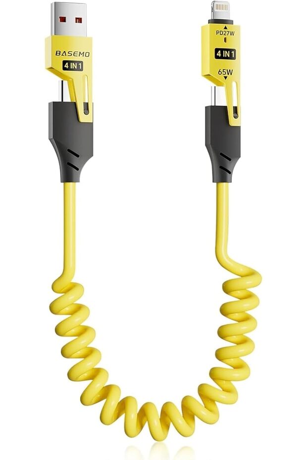 كابل شحن سريع من Spring، شاحن قابل للسحب عالي السرعة بقوة 65 واط، كابل USB-C متعدد الأجهزة