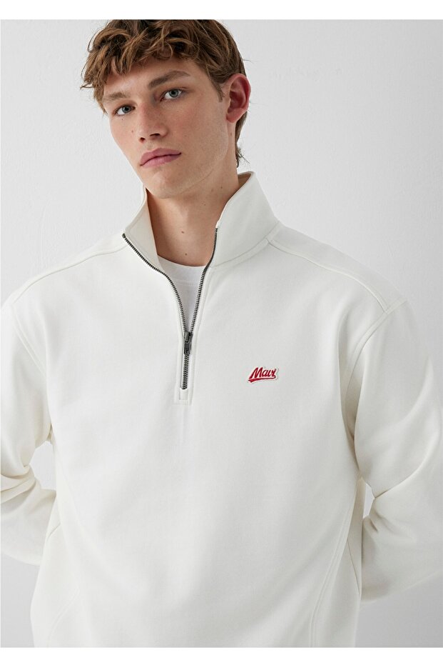 Patch Embroidery Half-Zip Loose Fit Men's Sweatshirt