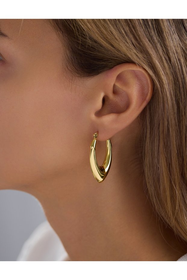 Steel Curved Oval Earrings