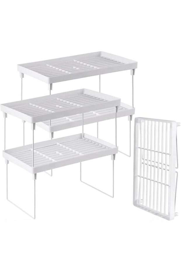Stackable Kitchen Storage Shelves, Set of 4 Stackable & Multi - Layer Cabinet Organizer Shelf, Space