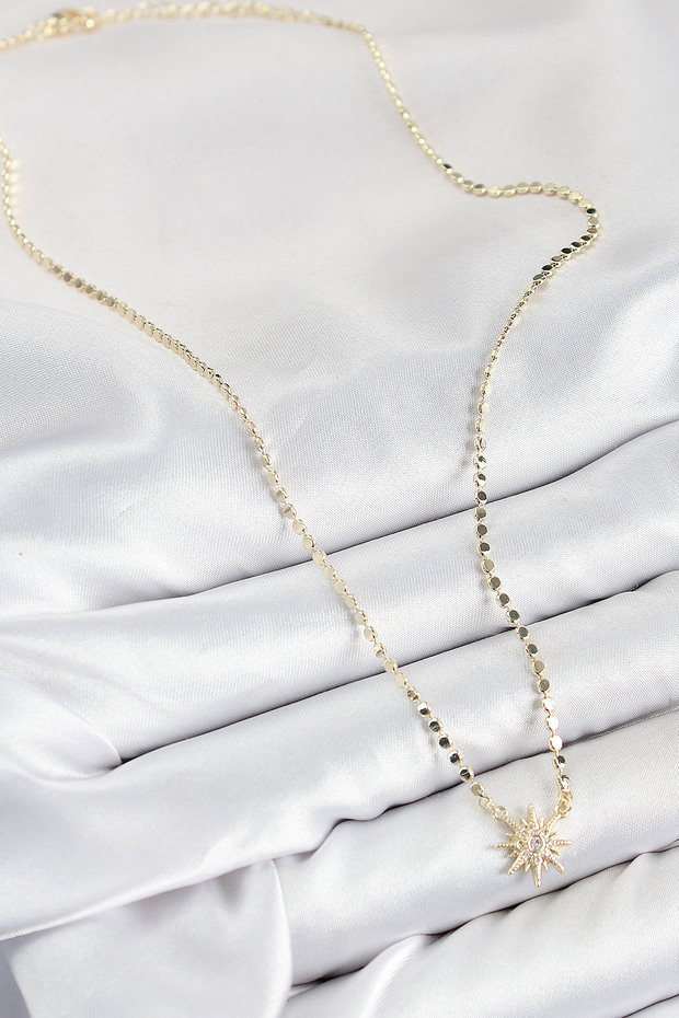 Brass Zircon Stone Pole Star Model Crushed Chain Gold Color Women's Necklace -